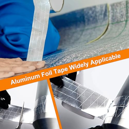 Image of Fiberglass Reinforced Foil Duct Tape, 2 inch Glass Fiber Cloth Aluminum Foil Tape Duct Tape Withstand 80C to 100C, Fireproof Heat Resistant Tape for HVAC, Metal Repair Sealing and Insulation