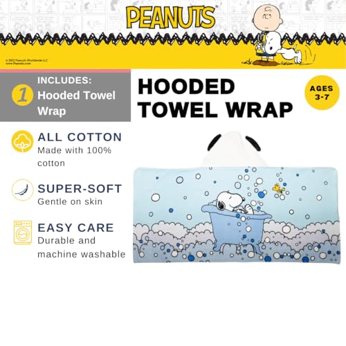 Image of Peanuts Snoopy Bubble Bath Kids Super Soft Bath /Pool /Beach Soft Cotton Terry Hooded Towel Wrap, 24 in x 50 in, (Officially Licensed Product) by Franco