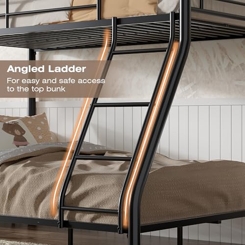 Image of VECELO Bunk Bed Twin Over Full, Metal Bunkbeds with Ladder and Full-Length Guardrail, No Box Spring Needed, Space Saving, Noise Free, Matte Black