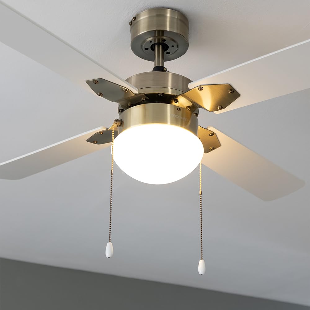 Cecotec - Deckenventilator mit Licht EnergySilence Aero 450 GoldWhite, 50W DC Motor, Durchmesser 106 cm, 3 Geschwindigkeiten, 4 umkehrbaren Flügeln und Winter-Sommer-Modus