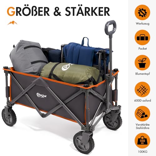 PORTAL Bollerwagen faltbar XXL Handwagen mit schnellspanerem Stoff Klappwagen Transportwagen tragbar Strandwagen Gartenwagen Faltwagen belastbar bis 100kg für Camping Garten Einkauf – Bild 6