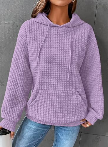 Image of SHEWIN Women Fall Waffle Hoodies Pullover Tops Hooded Sweatshirt