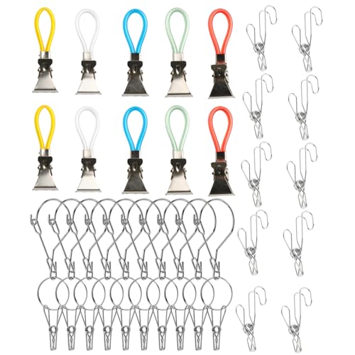 30 clip per asciugamani, mollette in metallo con ganci, mollette per asciugamani da appendere per cucina, bagno e campeggio, mollette in acciaio inox con ganci