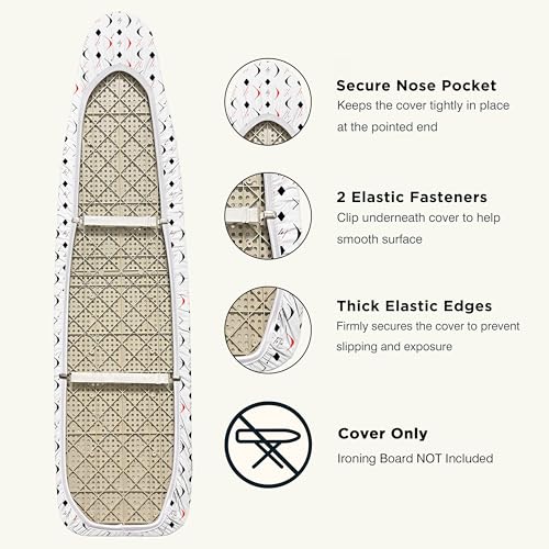 Image of Ironing Board Cover and Pad 15 inchx54 inch Extra Thick Natural Cotton, Scorch and Stain Resistant Padding, Standard Size Iron Board Cover with Fasteners Heavy Duty Elastic Edge, Heatproof Boomerang