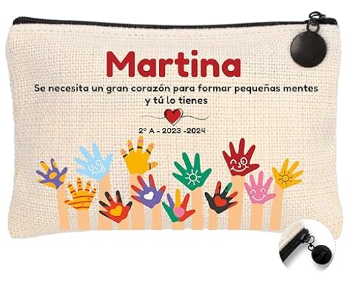 Worfull - Neceser Personalizado - Mujer Personalizado - Estuche Maquillaje. Neceser Viaje- Estuche lapices-Profesora Primaria-Tejido Lino. 23,5x15cm. c/Tirador - Varios diseños. (MANITOS) | Ya disponible en tu tienda friki favorita! En mundofriki.es!