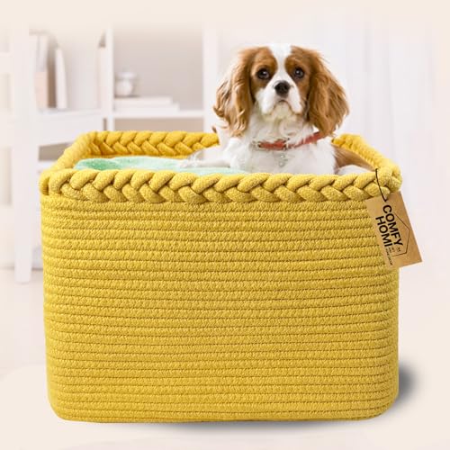 Image of COMFY-HOMI 3PACK Cotton Rope Square Basket with Handles for Shelves| Storage|Baby Basket for GIF|Shoe Basket for Organizing|New13.5 inch x 11 inch x 9.5 inch for Living Room