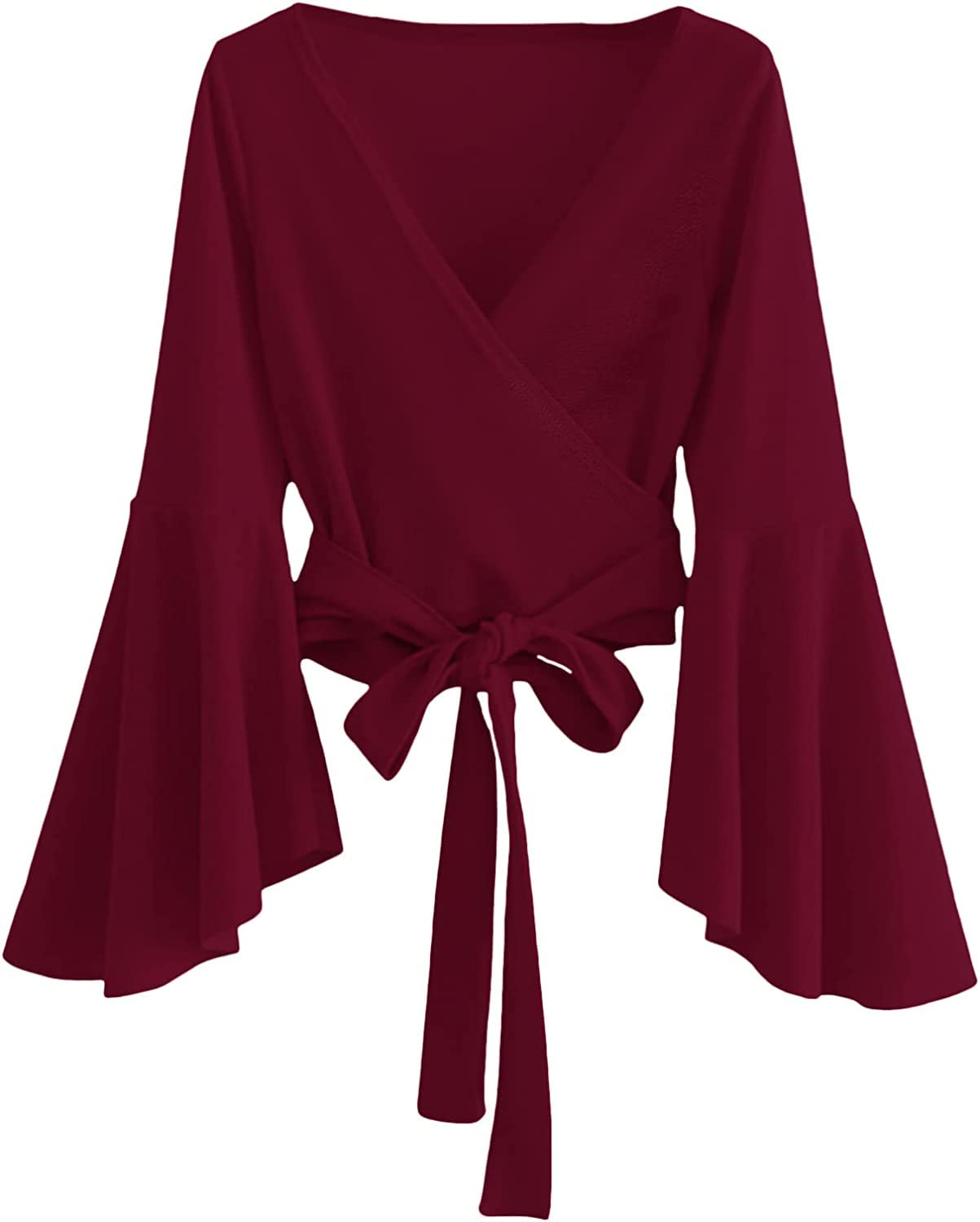 tashvika's Women's V Neck Tie Knot Bandage Wrap Blouse Top-picture-40