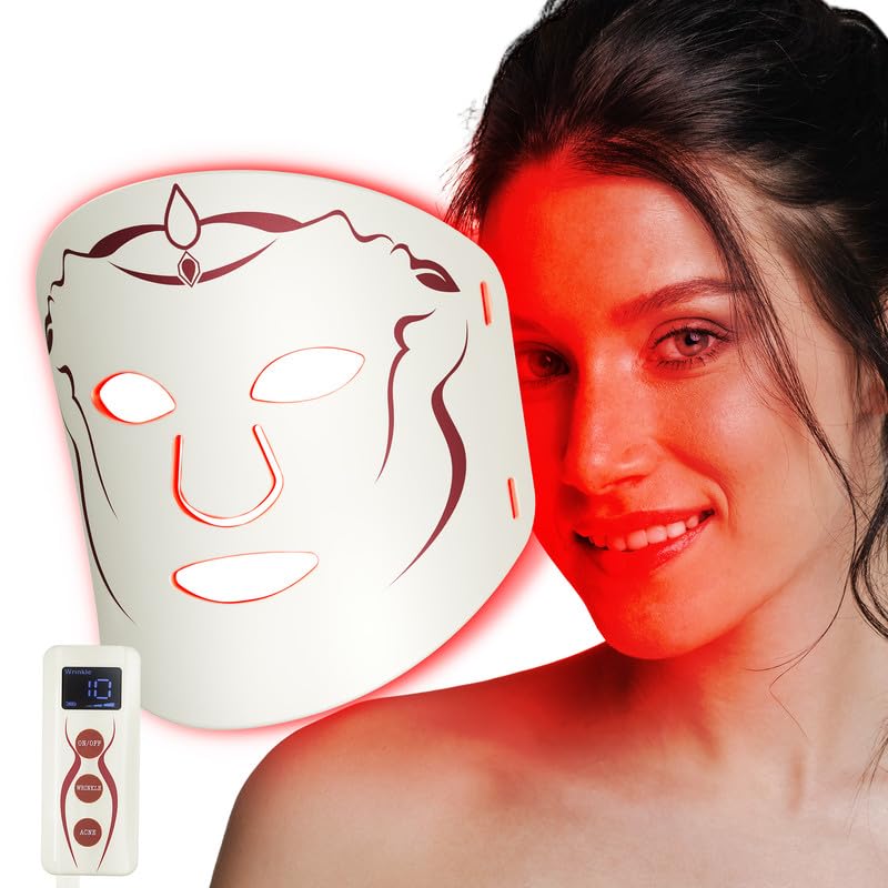 BOLENDA Red Light Therapy Mask for Face - Anti-Aging 650nm LED Facial Mask, Portable Silicone Facial Mask for Wrinkles, Fine Lines & Even Skin Tone,Rechargeable Remote Control,10-Min Fast Treatment