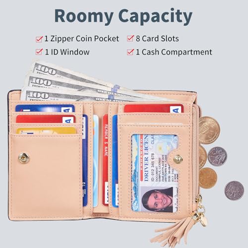 Image of Gostwo Women's Small Slim Wallet with RFID Protection & Keychain for Girls | 8 Card Slots,faux Leather, Tassel Decor, Built-in Keychain, Slim Compact, Snap & Zip Closure, Ideal for Daily & Travel