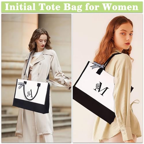 YOOLIFE Gifts for Women - Initial Canvas Tote Bag & Makeup Bag Birthday Gifts for Women Wife Mom Friend Teacher Sister4