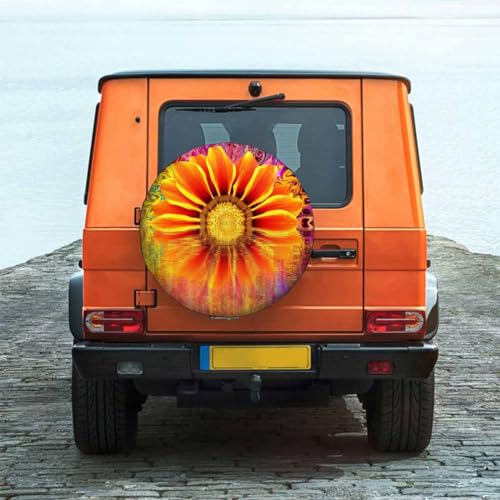 Image of Abstract Sunflower Spare Tire Cover Summer Yellow Sunflower Polyester Universal Wheel Tire Cover for Trailer Camping Weatherproof for Rv SUV Truck Camper Travel 15 inch