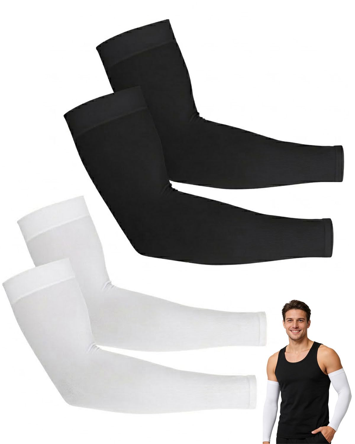 2 Paires Manchettes de Bras pour Hommes et Femmes, manchette anti uv,Protection Anti-UV, Couverture de Tatouage, Sensation de Fraîcheur, Manchons de Sport de Compression