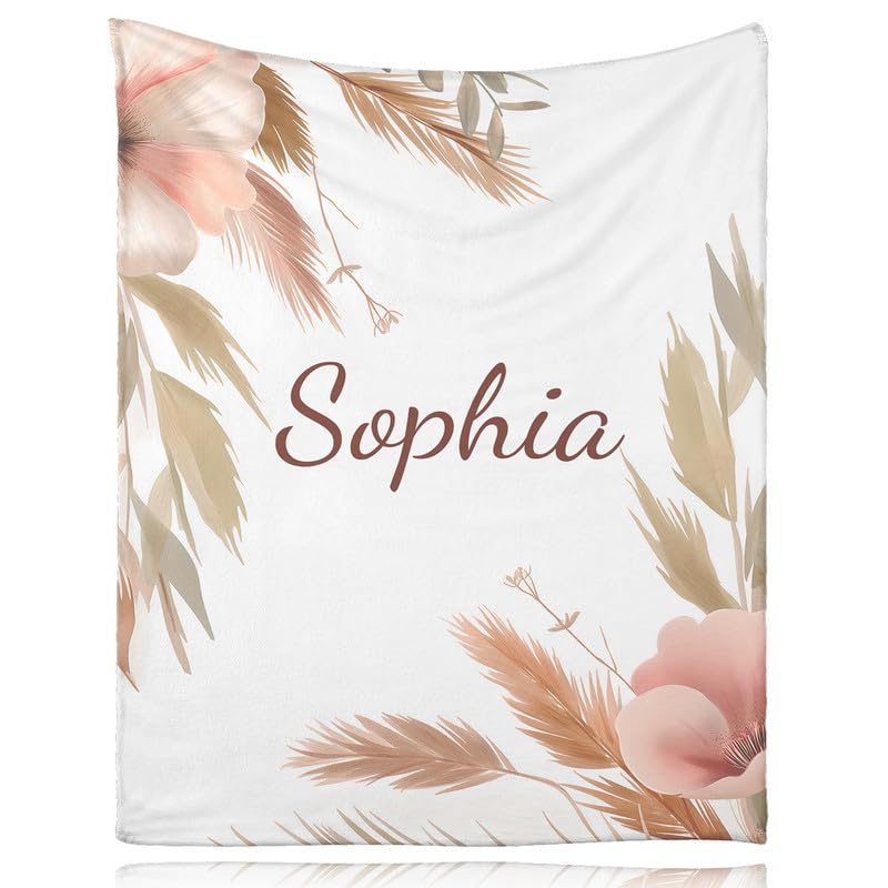 Snewvie Personalised Baby Blankets with Name,Custom Soft Flannel Blanket for Girl,Kids,Adult,Women,Customised Blankets with Printed Flowers Gifts for Baby Shower Christmas Birthday(F2) — image 1