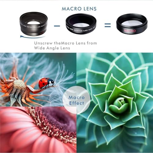 Image of REDWIND (Upgraded) Phone Camera Lens, 0.45X Super Wide Angle 15X Macro Lens Clip-On 2in1 Professional HD Lens Kit for Insta Reel Yotube Vlog Compatible with iPhone iPad & Android Smartphone, Tablets
