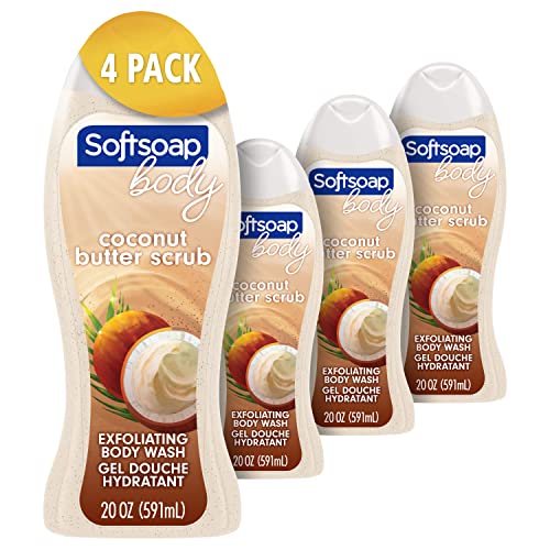 Softsoap Body Wash, Coconut Butter Scrub , Exfoliating Body Wash, 20 Ounce, 4 Pack