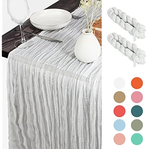 SGAOFIEE 10ft Beige White Cheesecloth Table Runner,35x120 inches Boho Table Runner,Rustic Sheer Table Decor for Romantic Bridal Shower, Baby Shower, Birthday Party Cake Table(Beige White) Cover