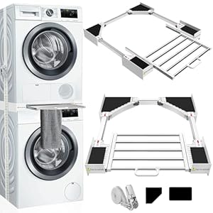 BOWEN EZ Stacking Kit for Tumble Washer and Dryer, Universal Washing Machine Stacking Kit with Shelf, Suitable for Washer with Width 53-68 cm, Adjustable Stacking Kit with Ratchet Rope