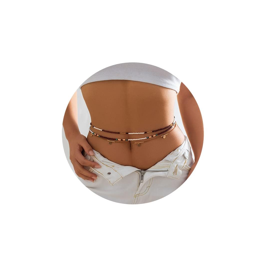 NALACAL Boho Beads Belly Chain Layered Sequins Waist Chain Beach African Bikini Body Jewelry for Women and Girls