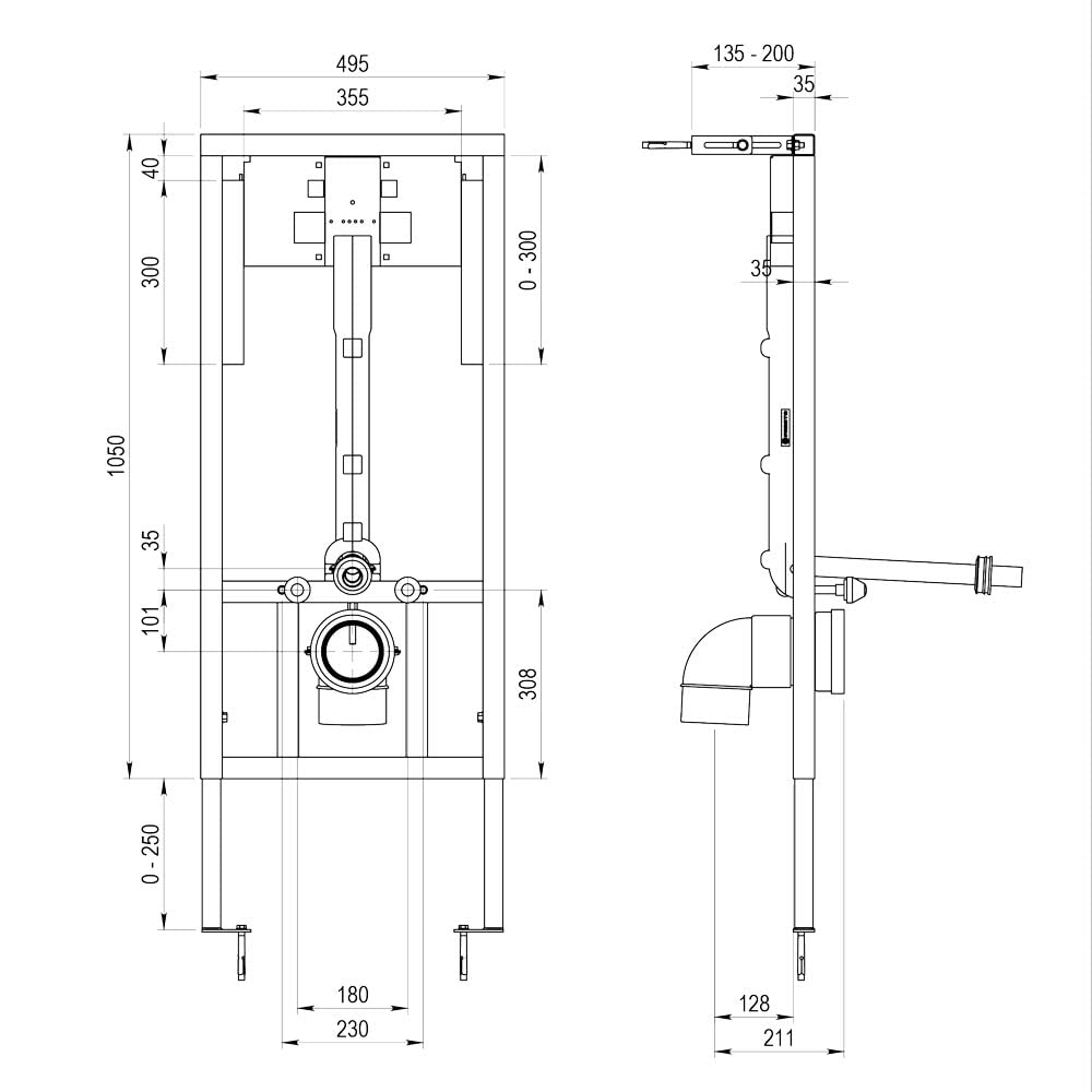 Bastidor regulable para inodoro con fluxor electrónico PRESTO SENSIA TRANSFORMADOR INOX
