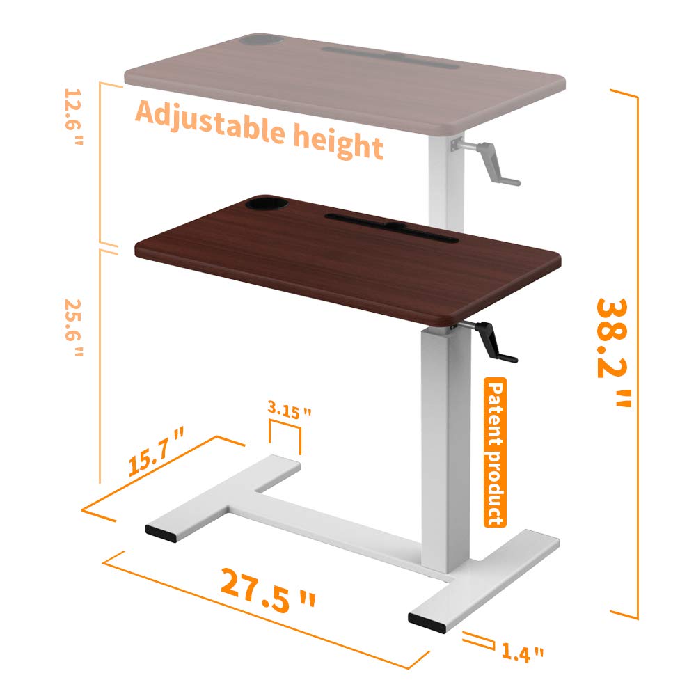 Overbed Table with Wheels, Balee Hospital Bed Table by Crank Height