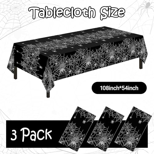 Image of Childom 3 Pack Halloween Tablecloth Rectangle Table,Halloween Decorations | 54 inch x 108 inch Disposable Plastic Tablecloths,Plastic Table Cover for Halloween Party Decorations,Halloween Party Supplies Favors
