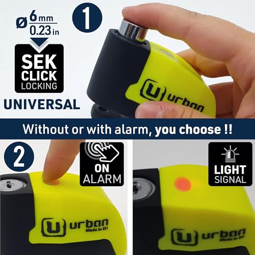 Image of URBAN UR6 Hi-Tech Motorcycle Disc Lock with Smart Alarm | Best Value | 120dB, LED, Warning, A+ Sensitivity, Truly Waterproof, Long-Life CR2 Battery, Carried Locked, Bike Anti Theft Wheel Brake Locks