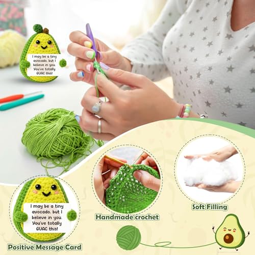 BelleFlair Positive Avocado Kuscheltier, Handgemachtes Motivationsgeschenke für Emotionale Support, Süße Motivation und Positive Geschenke als Aufmunterung für Freunde, Kollegen, Frauen, Männer