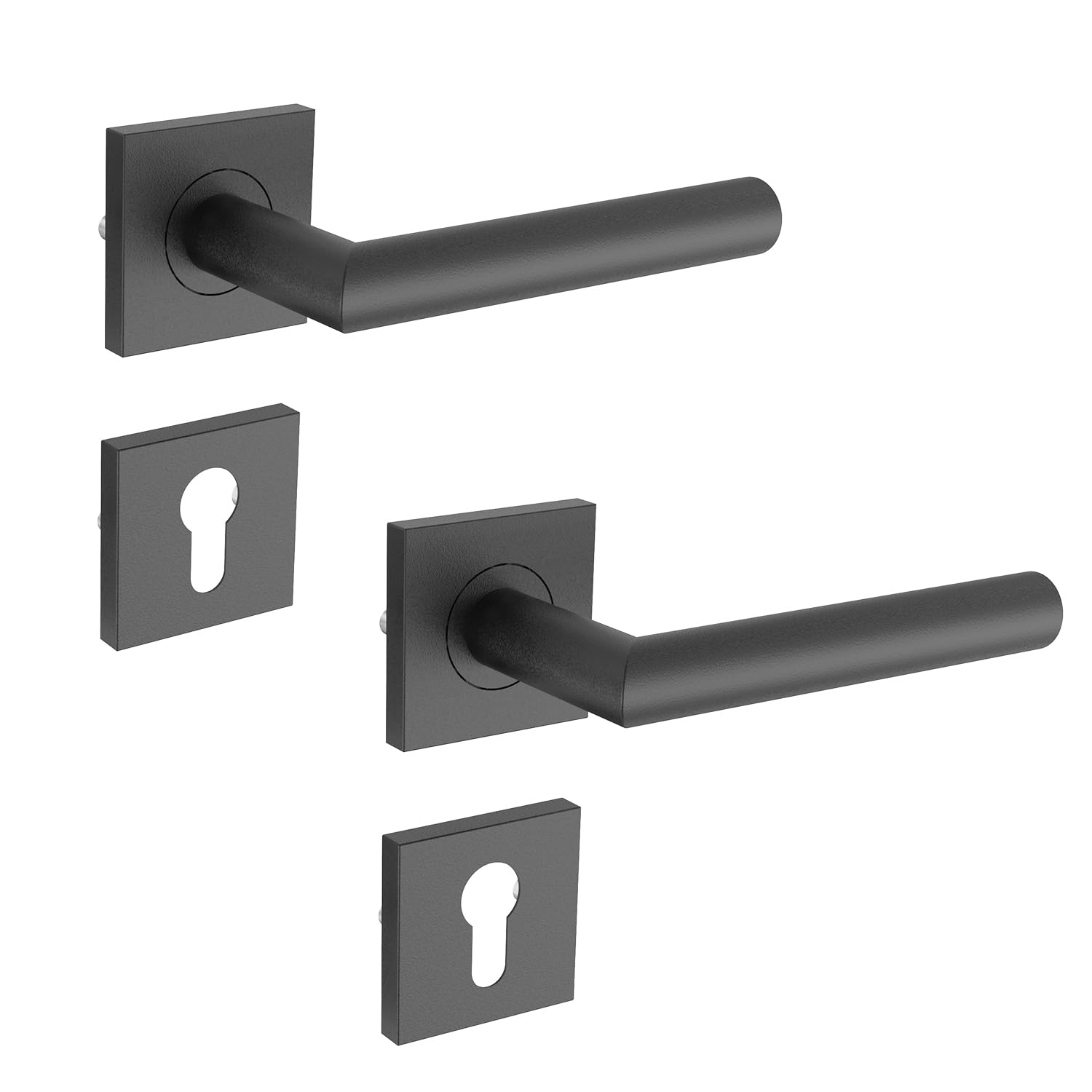 KARATINTL Türgriffe Schwarz mit quadratischen PZ Profilzylinder,Türklinken Innentüren Schwarz，Türklinke Türgriff-Set Edelstahl,Schwarz matt für Zimmertüren DIN-Norm (PZ Profilzylinder)