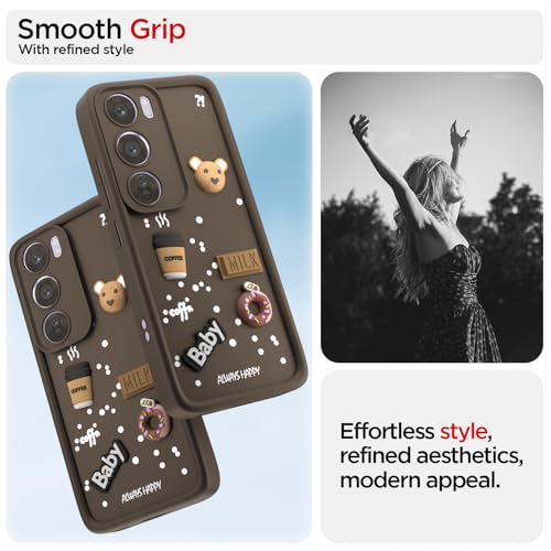 Image of Outlouders Back Cover for Oppo Reno 12 Pro 5G | 3D Cartoon Cute Fun Bear | Silicone Full Body Protection Bumper Case (Brown)