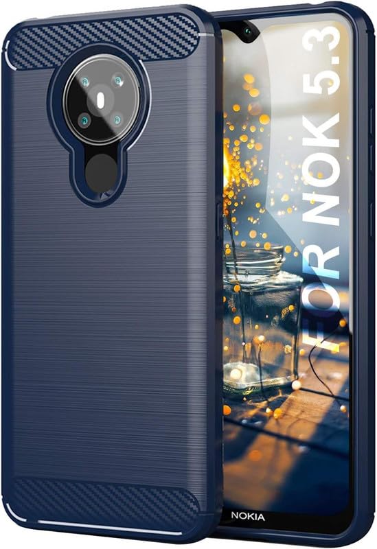 Image of NPRC Hybrid Ultra Slim Protective Case TPU Non-Slip Carbon Fiber Texture Shockproof Case Cover for Nokia 5.3 - Blue