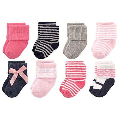 Luvable Friends Unisex Baby Newborn and Baby Terry Socks, Pink Scroll, 0-6 Months