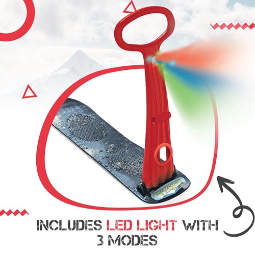 Geospace Winter Fun Foldable Snow Scooter, Ski Skate, Ski Skooter, Snow Sled, and Kids Snowboard with LED Light – Multi-purpose Portable Sandboard, Snow Skate, and Kids/Teenager Sled for All Ages- Red