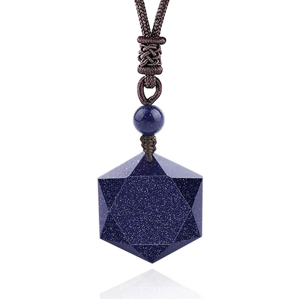 MENGLINA Women Men Blue Sandstone Hexagram Star Pendant Necklace Lucky Love Natural Stone Rope Chain Couple Necklace Jewelry Adjustable