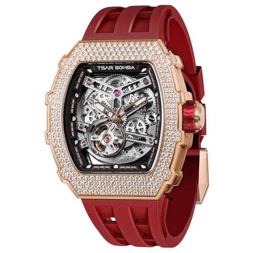 Image of TSAR BOMBA Mens Luxury Watch Automatic Watches for Men 50M Waterproof Japanese Mechanical Movement Tonneau Stainless Steel Case Sapphire Glass Big Face Cool Unique Fashion Gift Men