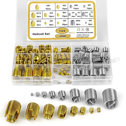 Corpower Filets Rapportés M2 M3 M4 M5 M6 M8 M10 M12 Insert Fileté 124 Pièces Inserts Autotaraudeur Combiné Kit pour Reparation Filetage