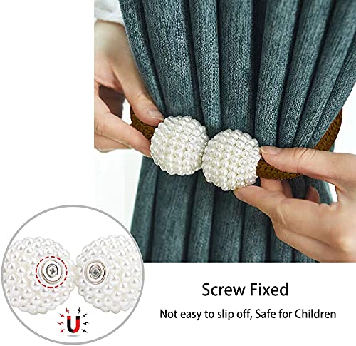Image of Home Cloud Magnetic Curtain Tiebacks Convenient Drape Tie Backs - Pearl Decorative Rope Holdback Holder for Window Drapries Color Multi (1pair 2 pcs) (Brown)