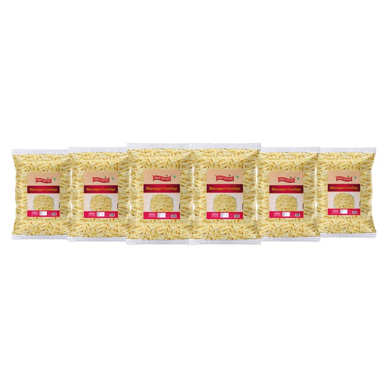 Image of OKHLI MUSAL BRAND Bhavnagri Gathiya-Fried Gram Flour Sticks, Carom Seeds | Malwa Suryapur Bhavnagari Gathiya Namkeen | Ganthiya Made in Groundnut Oil Festive Favourite Lite Savoury Snack-900g*6Pack