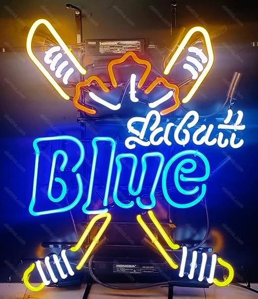Neon Signs Beer Bar Club Bedroom Labatts Blue Hockey Glass Neon Signs