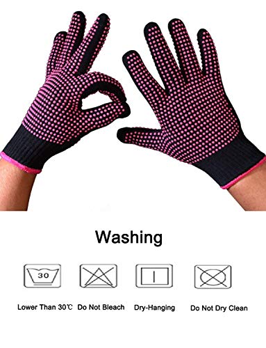 2 pcs professional heat resistant glove for hair styling heat blocking gloves for curling flat iron and hair styling tools silicone bump pink edge