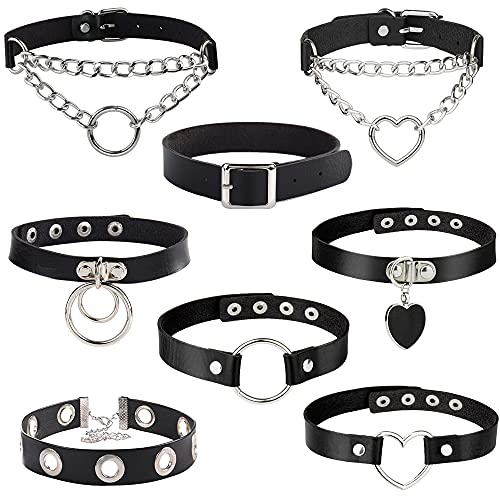 HIQE-FL 8 Stück Leder Choker,Choker Gothic Nieten,Choker Halsband Gothic,Choker Gothic Leder,Choker Gothic,Choker Halskette Gothic,Punk Lederhalsband