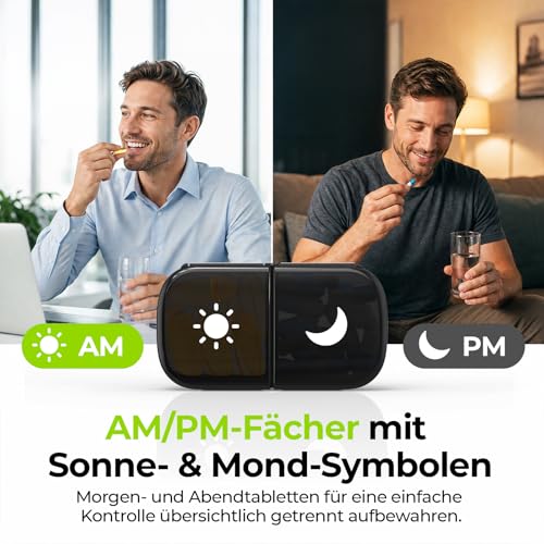 AUVON Tablettenbox 7 Tage Morgens Abends, einseitig öffnend, gut bedienbar – Ansicht 3