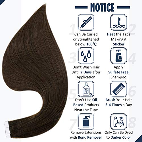 Image of Full Shine Hair Extensions Tape in Color 2 Dark Brown Tape in Hair Extensions Human Hair 12Inch Skin Weft Hair Extensions 20Pcs 30Gram Tape Ins Human Hair Extensions for Women