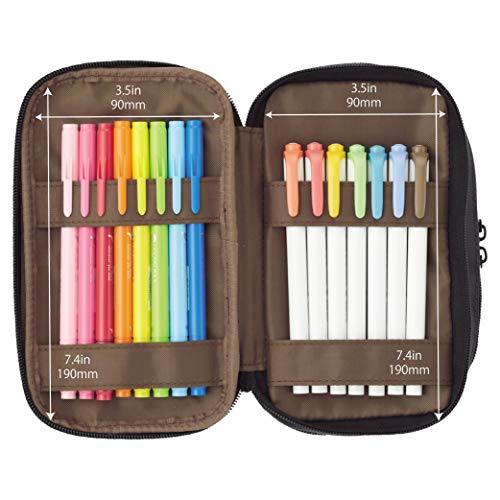Image of LIHITLAB Large Capacity Triple Zipper Pencil Case For School Office College, Big Capacity 8 Compartments Pencil Bag Holder Adults Teen Boys Girls, Travel Cosmetics Storage, Black (A7556-24)