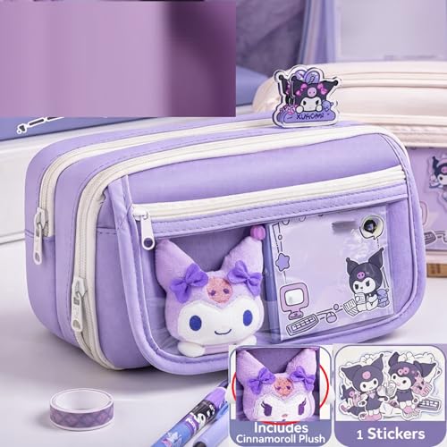 Image of Panda Pencil Case,Cute Design Large Capacity with Transparent Window, Includes Panda Doll and Stickers (Purple)