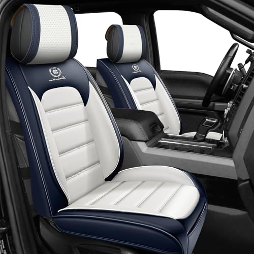 Image of Full Set Car Seat Covers for Ford F-150 F-250 F-350 XL XLT STX Lariat King Ranch Platinum Raptor Seat Covers 2007-2026, Waterproof Seat Protectors(Standard 5 Seats /Blue&White)