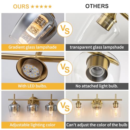 Image of foucasal 3 Light Vanity Light for Bathroom, Dimmable 2700K-6000K Bathroom Vanity Light Fixtures Mirror, Modern LED Lighting Fixtures for Living Rooms, Hallways, Bedroom