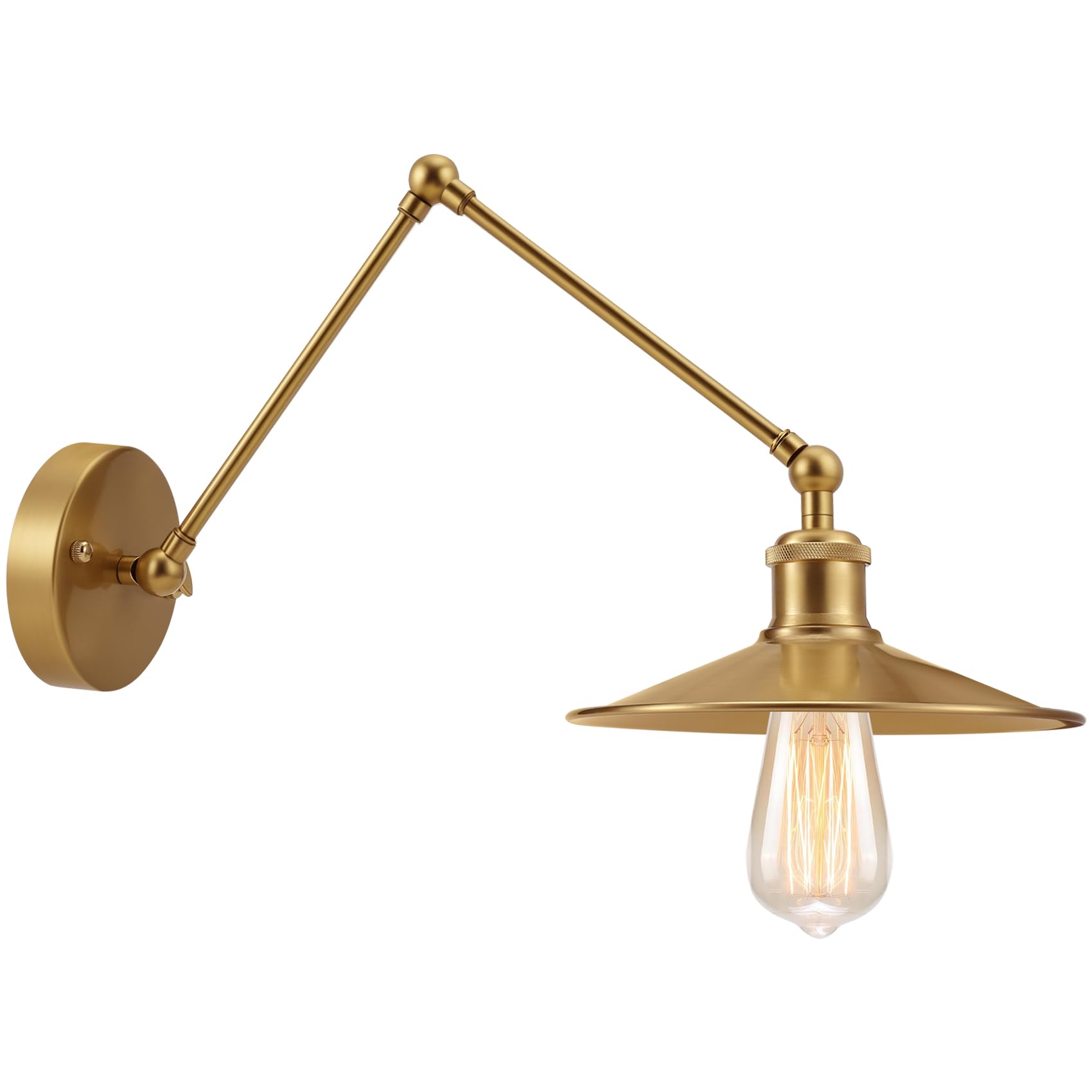Micvtve Vintage Wall Sconce Light Industrial Brass Wall Light with Adjustable Arm,Yellow Brass Cone Lampshade for Indoor Home Bar Warehouse Hallway