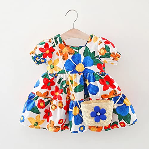Vestido de convidada de casamento para meninas pequenas, manga curta, estampa floral, babados, vesti