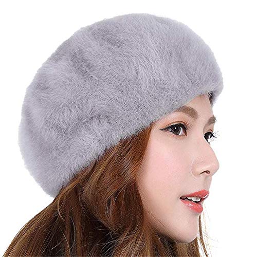 Bonnet de fourrure de lapin sauvage gris : béret chic d'hiver