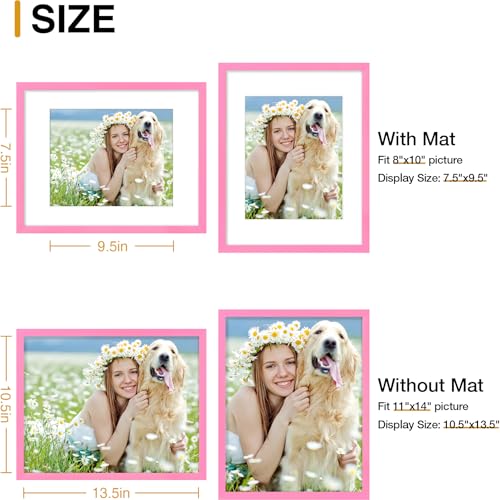 decorUhome 11x14 Picture Frame Set of 10, Display Photos 8x10 with Mat or 11x14 Unmatted for Picture Frames Collage Wall Decor, Pink